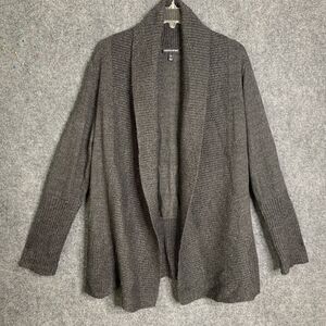 Fashion Bug Women Size M Long Open Charcoal Gray Cardigan Texture Soft Acrylic